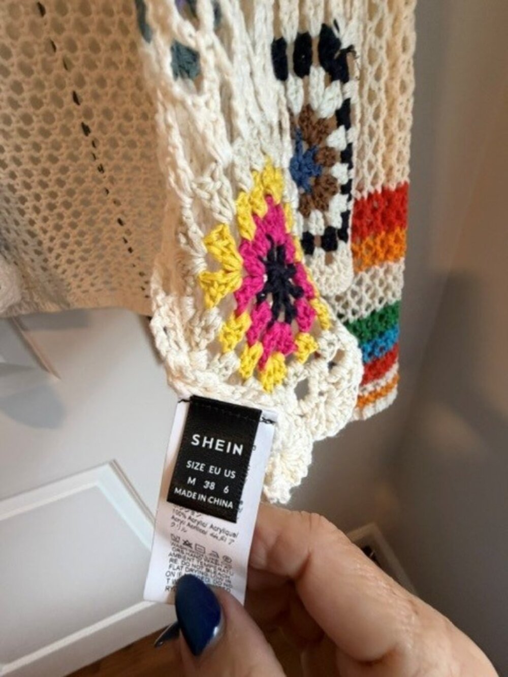 NWOT - SHEIN Dopamine Colorful Hollow Knit Loose Fit Long Sleeve Cardigan. - Picture 4 of 5
